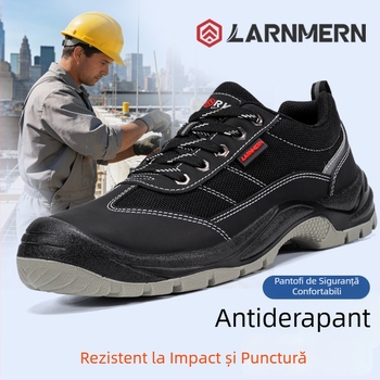 Langmeng Pantofi de Protecție din Piele pentru Muncă, Vârf din Oțel, Anti-Perforație, Antiderapant, Talpă Joasă