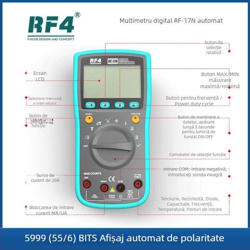RF4 RF-17N tester digital inteligent de tensiune și multimetru pentru plăci de bază, întreținere telecomunicații