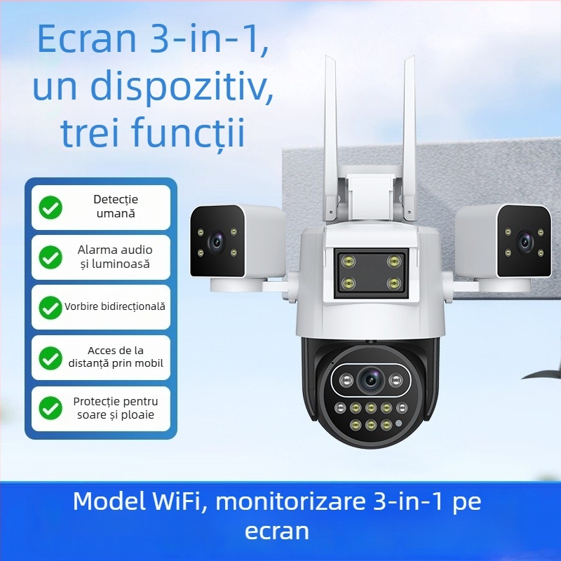 Cameră IP pentru exterior cu monitorizare de la distanță prin telefon, vedere de noapte la 0,01 lux, interval de funcționare -30°C până la 65°C, alimentare 12V, utilizare în exterior