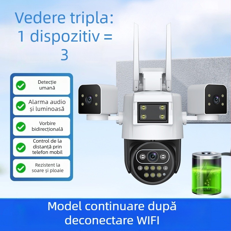 Cameră IP pentru exterior cu monitorizare de la distanță prin telefon, vedere de noapte la 0,01 lux, interval de funcționare -30°C până la 65°C, alimentare 12V, utilizare în exterior