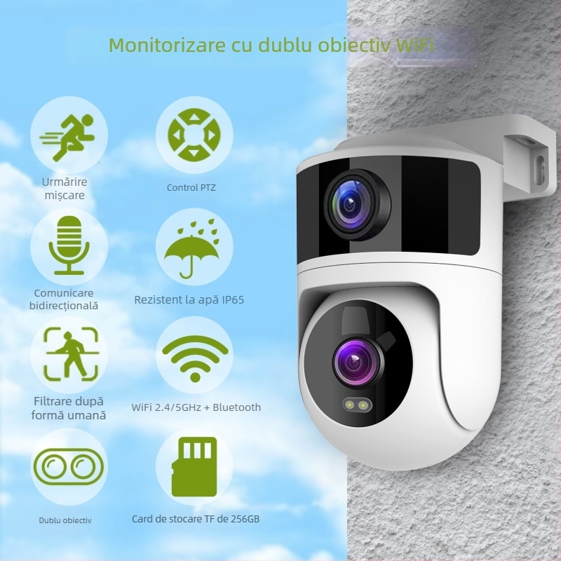 Cameră IP cu 1080P HD, viziune nocturnă cu infraroșu până la 10 m, alimentare 12V, pentru interior și exterior, funcție de alarmă