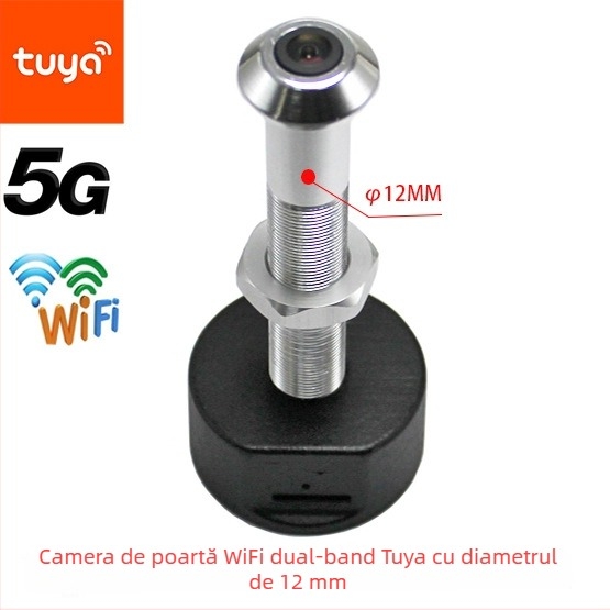 IP cameră pentru ușă cu obiectiv fisheye de 180°, 1080P, 0.001 lx, alimentare 5V, carcasă din aliaj de aluminiu