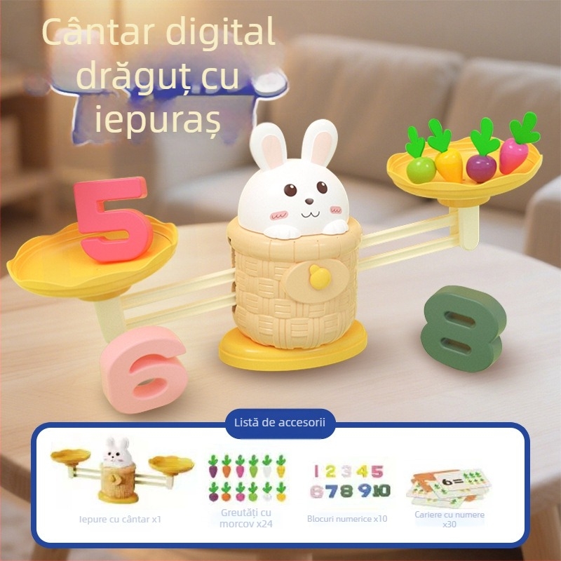 Jucărie educativă: iepuraș aritmetică și balanță digitală – stimulează gândirea logică, interacțiunea părinte-copil și coordonarea mână-ochi, material plastic