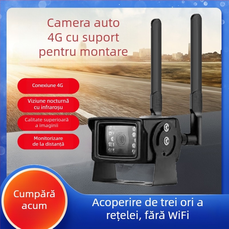 Camera wireless pentru mașină cu rezoluție 1080p, unghi de vizualizare de 110°, obiectiv de 2.8 mm, alimentare 12V, vizibilitate IR până la 15 m.