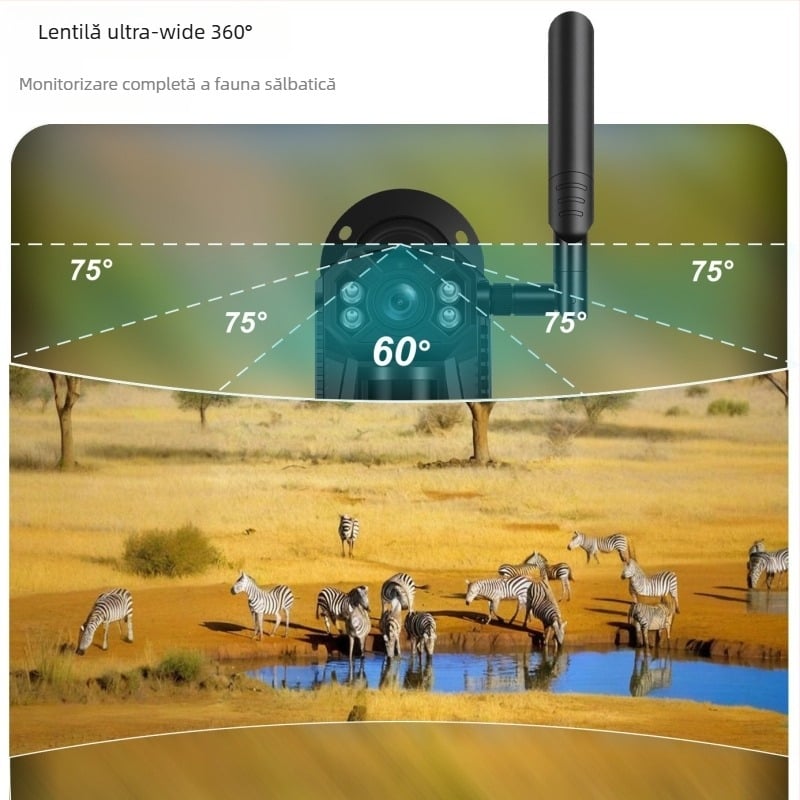 Cameră de vânătoare alimentată solar, 4G, cu recunoaștere AI a animalelor, vizionare nocturnă infraroșu și supraveghere 4K pentru exterior