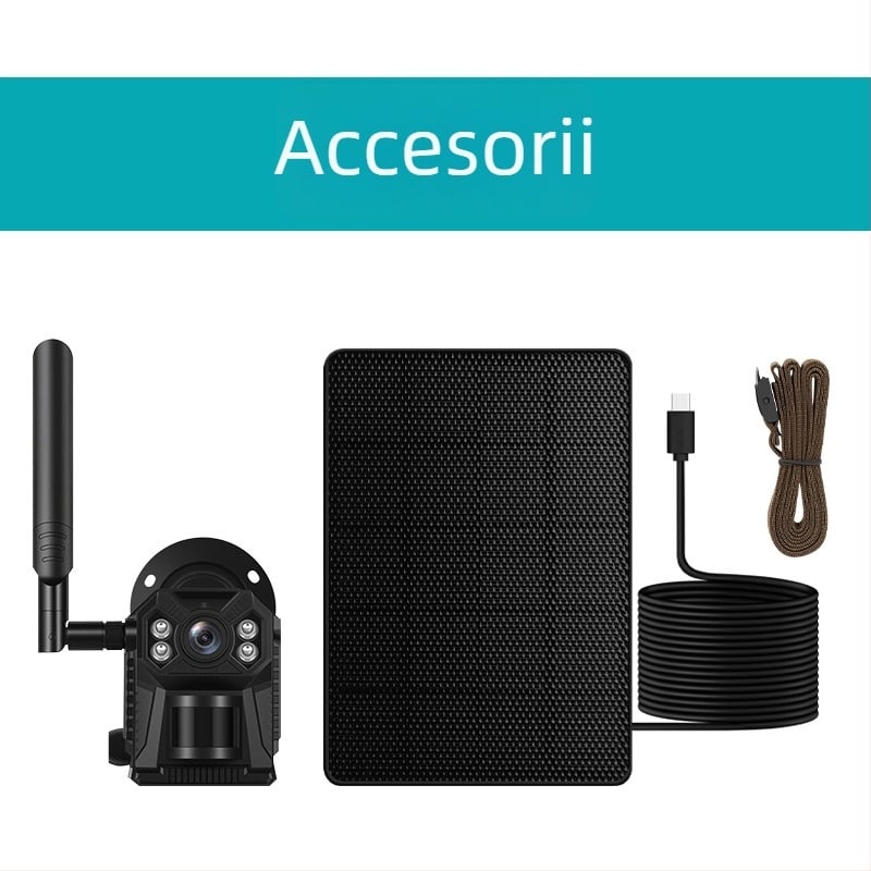 Cameră de vânătoare alimentată solar, 4G, cu recunoaștere AI a animalelor, vizionare nocturnă infraroșu și supraveghere 4K pentru exterior