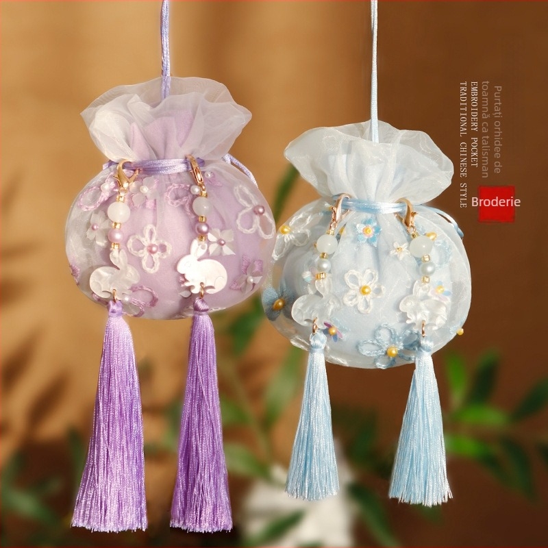 Kit DIY de broderie pe săculeț de in, cu motif Cartoon/Anime, stil New Chinese Style, material in, categorie broderie: kit, tip broderie: Altul