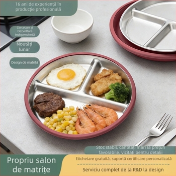 Farfurie de hrănire pentru bebeluți cu trei compartimente, din oțel inoxidabil 304, stil minimalist, potrivită de la 6 luni în sus, set unic