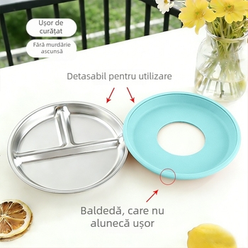 Farfurie de hrănire pentru bebeluți cu trei compartimente, din oțel inoxidabil 304, stil minimalist, potrivită de la 6 luni în sus, set unic