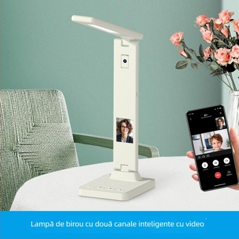 Lampă de birou cu monitor, cameră și voce AI pentru apeluri video (1080P, obiectiv 3,6 mm, vedere nocturnă IR până la 10 m, interval de operare -20°C până la 55°C, alimentare 12V)