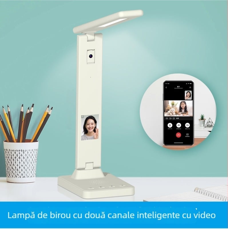 Lampă de birou cu monitor, cameră și voce AI pentru apeluri video (1080P, obiectiv 3,6 mm, vedere nocturnă IR până la 10 m, interval de operare -20°C până la 55°C, alimentare 12V)