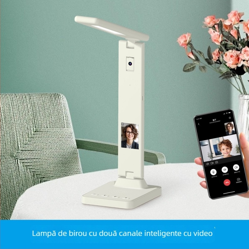 Lampă de birou cu monitor, cameră și voce AI pentru apeluri video (1080P, obiectiv 3,6 mm, vedere nocturnă IR până la 10 m, interval de operare -20°C până la 55°C, alimentare 12V)