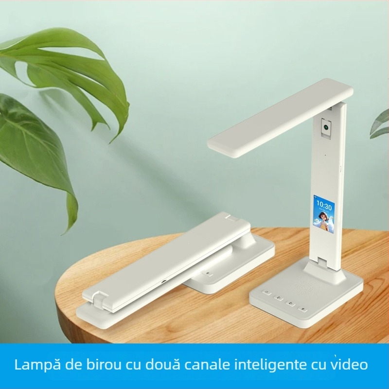 Lampă de birou cu monitor, cameră și voce AI pentru apeluri video (1080P, obiectiv 3,6 mm, vedere nocturnă IR până la 10 m, interval de operare -20°C până la 55°C, alimentare 12V)