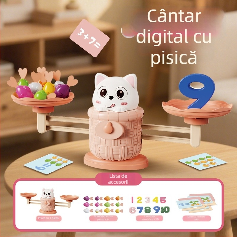 Joc educațional pentru copii: puzzle de echilibru numeric cu pisică și iepure, pentru doi jucători – dezvoltă gândirea logică și coordonarea mână-ochi