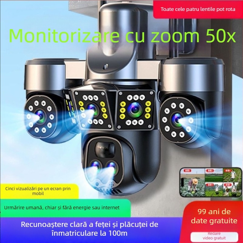 Cameră externă alimentată cu energie solară, 1080p, vedere pe timp de noapte, lentilă 6mm, rază peste 30 m, panou solar inclus