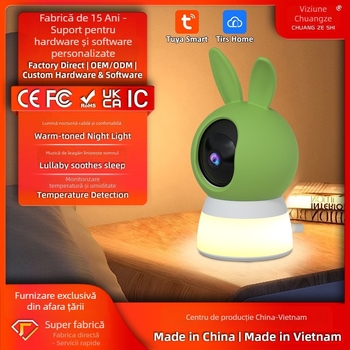 Monitor pentru bebeluți cu cameră HD, lampă de noapte, detecție temperatură și umiditate, control de la distanță prin aplicație și redare de cântece de leagăn, Wi-Fi dual-band