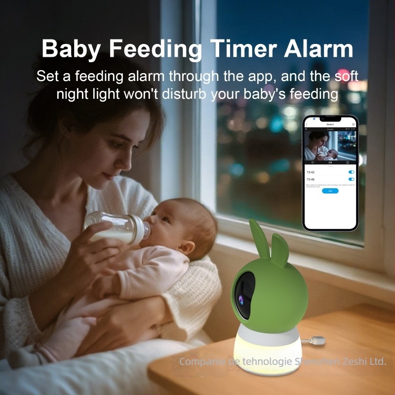 Monitor pentru bebeluți cu cameră HD, lampă de noapte, detecție temperatură și umiditate, control de la distanță prin aplicație și redare de cântece de leagăn, Wi-Fi dual-band
