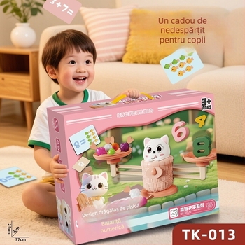 Ya'ao jucărie educațională din plastic pentru echilibru și numărare, pentru copii — dezvoltă simțul numerelor și coordonarea mână-occhi prin joc interactiv, personaje iepuraș și pisică.