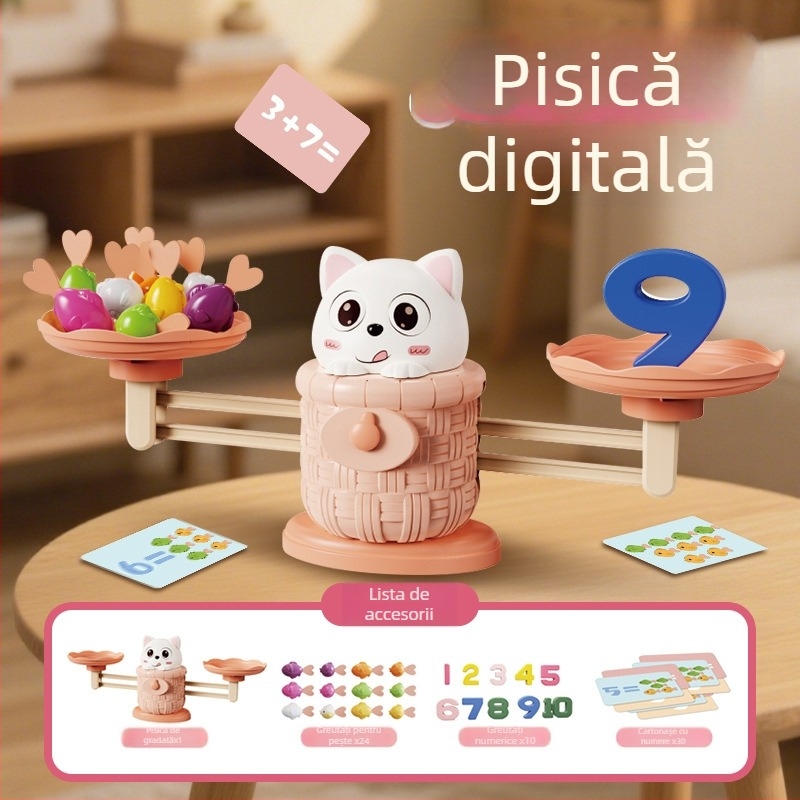 Ya'ao jucărie educațională din plastic pentru echilibru și numărare, pentru copii — dezvoltă simțul numerelor și coordonarea mână-occhi prin joc interactiv, personaje iepuraș și pisică.