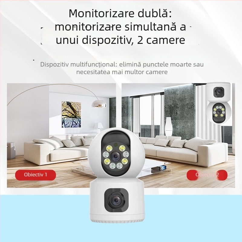 Cameră de supraveghere wireless Wi‑Fi pentru interior cu rotație orizontală de 355°, înclinare verticală de -90° până la +90°, viteză orizontală 60°/s, viteză verticală 0.1–50°/s, alimentare 5V.