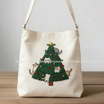 Kit DIY de broderie pentru Bradul de Crăciun cu țesătură nețesută solubilă în apă, adeziv pe dos, stil Nordic, personalizare disponibilă, pentru living