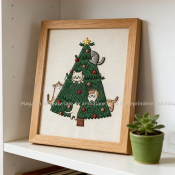 Kit DIY de broderie pentru Bradul de Crăciun cu țesătură nețesută solubilă în apă, adeziv pe dos, stil Nordic, personalizare disponibilă, pentru living