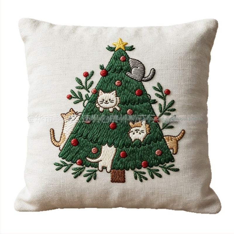 Kit DIY de broderie pentru Bradul de Crăciun cu țesătură nețesută solubilă în apă, adeziv pe dos, stil Nordic, personalizare disponibilă, pentru living