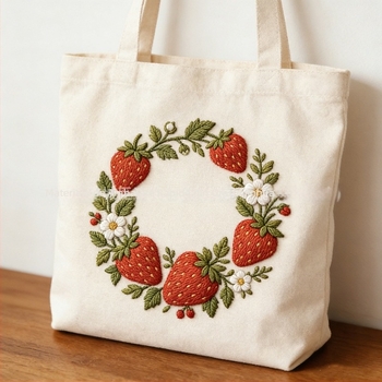 Set materiale broderie DIY cu pânză nețesută hidrosolubă, adeziv pe dos, model căpșună, realizat manual, stil Nordic, personalizare disponibilă