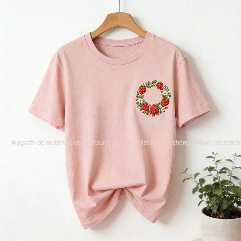 Set materiale broderie DIY cu pânză nețesută hidrosolubă, adeziv pe dos, model căpșună, realizat manual, stil Nordic, personalizare disponibilă