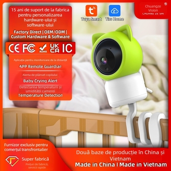 Monitor pentru bebeluși cu video 1080p, obiectiv 3.6 mm, viziune IR de noapte până la 15 m, control de la distanță prin aplicație, redare cântec de leagăn