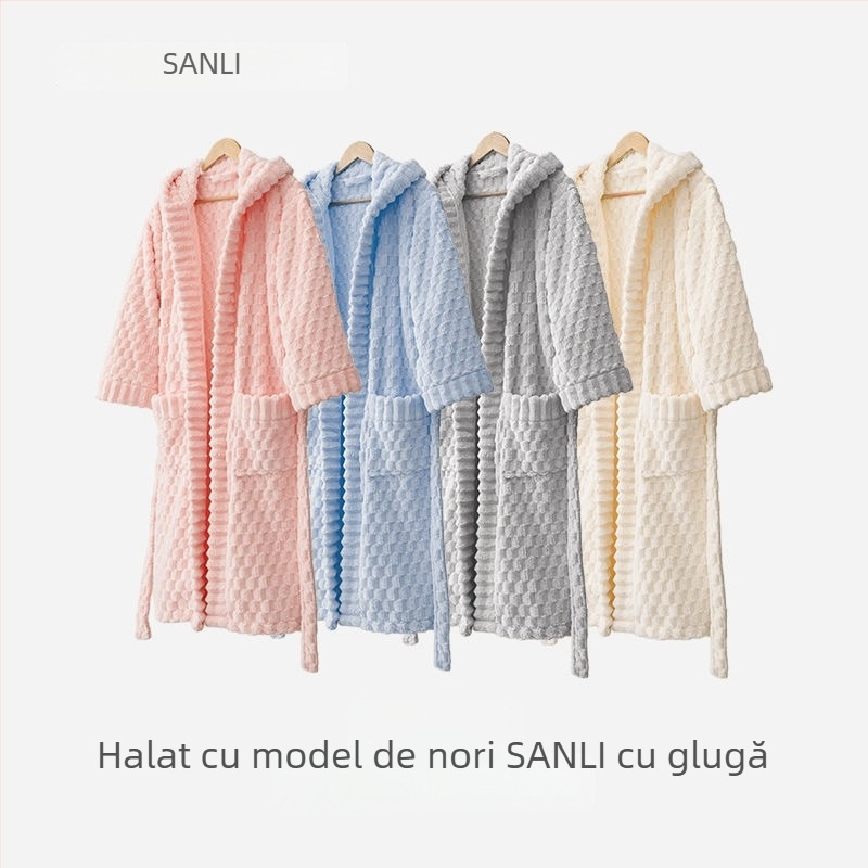 Halat de baie cu glugă, din fleece coral, 840 g, cald pentru toamnă și iarnă