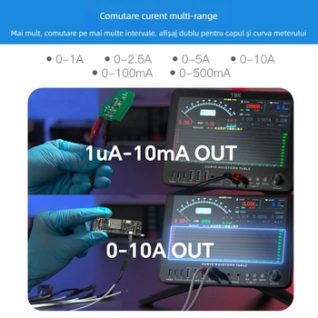 Diagramă de testare a încărcării cu curba ampermetru și osciloskop – detecție de încărcare cu diode și măsurare a frecvenței pentru reparații ale telefoanelor mobile
