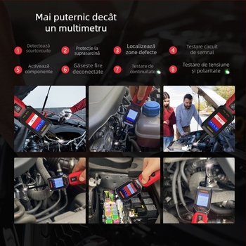Instrument de diagnoză a defecțiunilor auto cu tester de tensiune DC/AC, testare rezistență și diode, 12–24 V, 0–50°C, pentru mașini și camioane