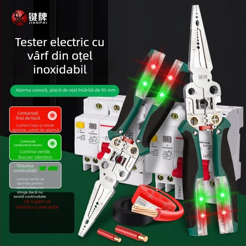 Clește pentru cabluri electrice multifuncțional cu tester, din oțel inoxidabil, 285 g