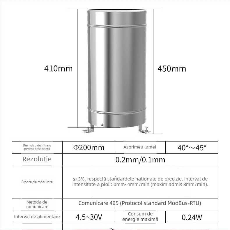 Anain pluviometru tipping bucket pentru monitorizarea ploilor, modelul 001, scară 0.5/0.2/0.1 mm, capacitate de stocare 0.5/0.2/0.1 mm, greutate 4 kg