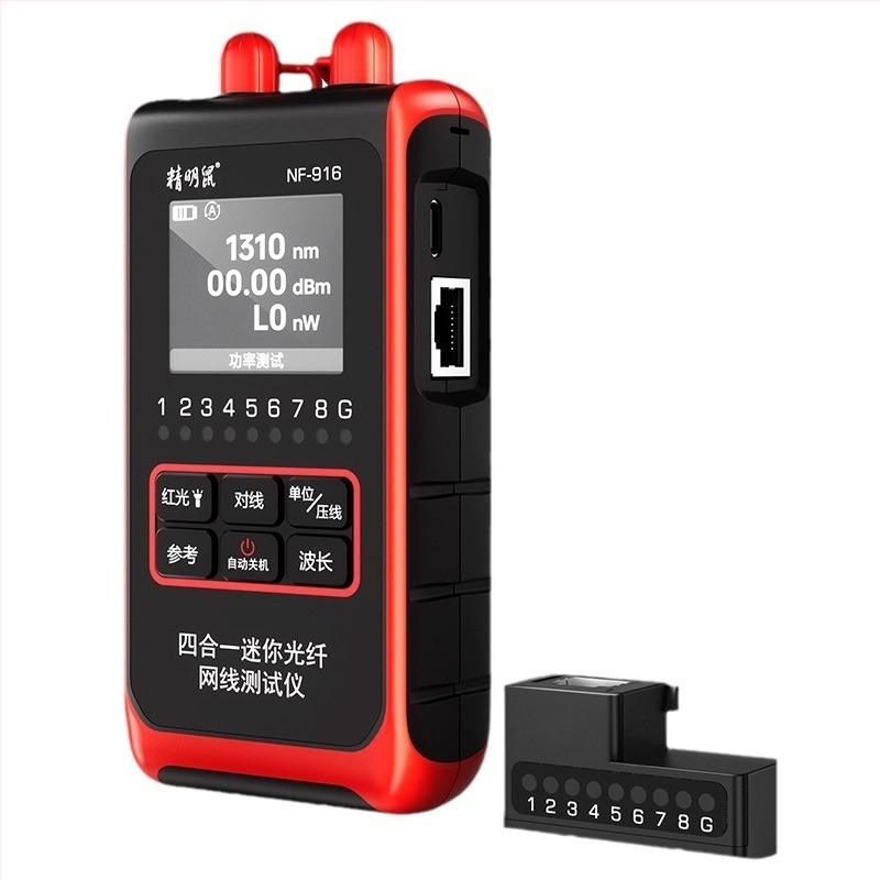 NF-916 Măsurător/Detector de Putere Optică, Mini dispozitiv patru în unu pentru fibre optice, cu detectare de linie; domeniu de măsură -60 până la +8 dBm, precizie ±0,3 dB, pentru testarea fibrelor optice