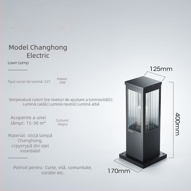 Lampă solară de gazon pentru exterior, impermeabilă, LED 12W, IP65, model Square Glass Lawn Lamp, oțel inoxidabil, durată de iluminare 12–16 ore