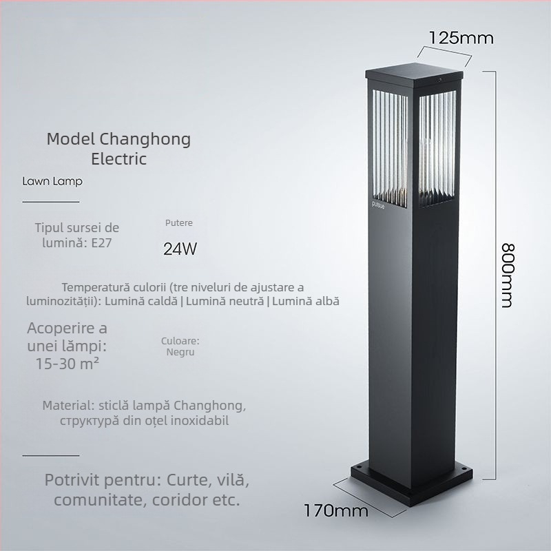 Lampă solară de gazon pentru exterior, impermeabilă, LED 12W, IP65, model Square Glass Lawn Lamp, oțel inoxidabil, durată de iluminare 12–16 ore