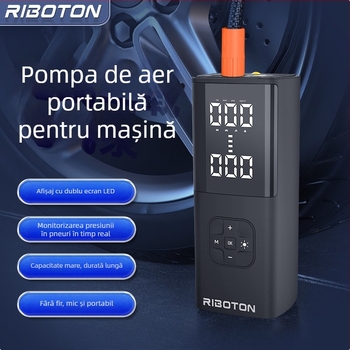 Pompa de aer electric portabilă, fără fir, cu manometru; cilindru dublu, 120W, 5V/3A, debit 25 L/min, LED