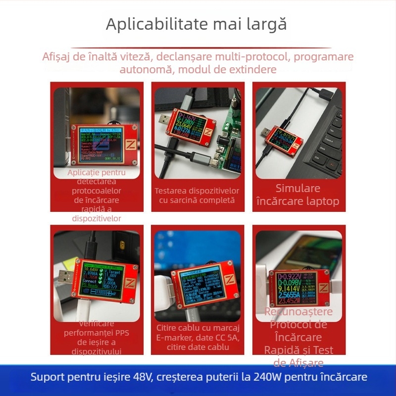 Tester PD USB pentru tensiune — Afișaj digital de măsurare a curentului, 48V, pentru reparații telefoane mobile și întreținere în telecomunicații