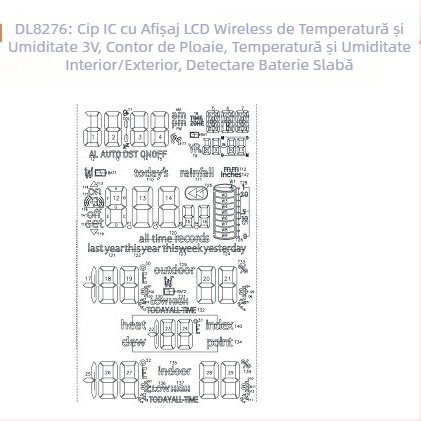 DL8276: LCD fără fir pentru temperatură și umiditate, cip IC de 3V, senzor de ploaie, temperatură și umiditate în interior și în exterior