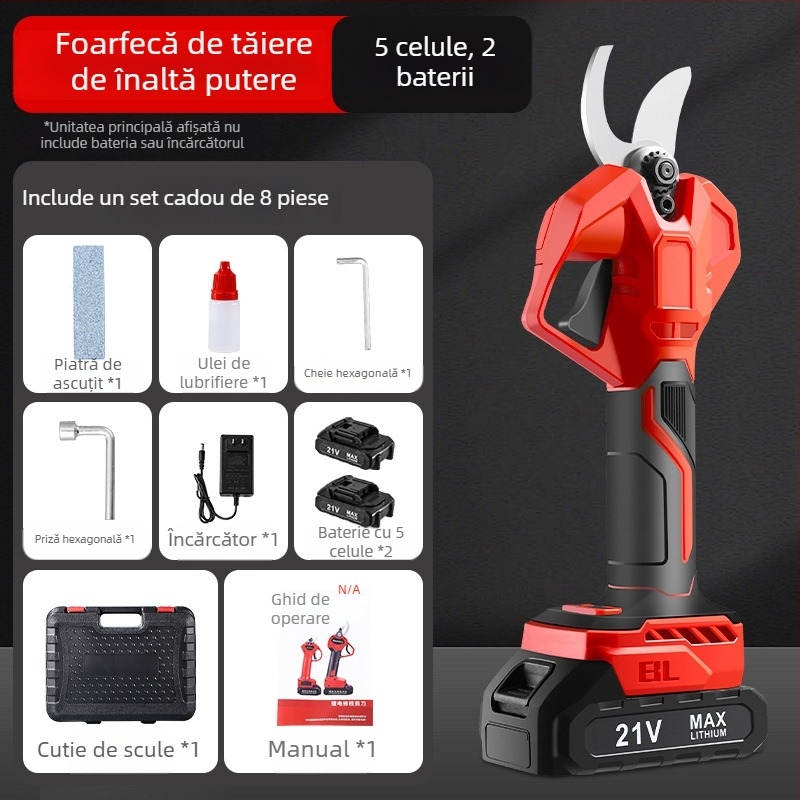 Shelley Foarfeci de grădină cu încărcare wireless, baterie Li-ion pentru tăierea ramurilor, foarfece electrice manuale pentru pomi