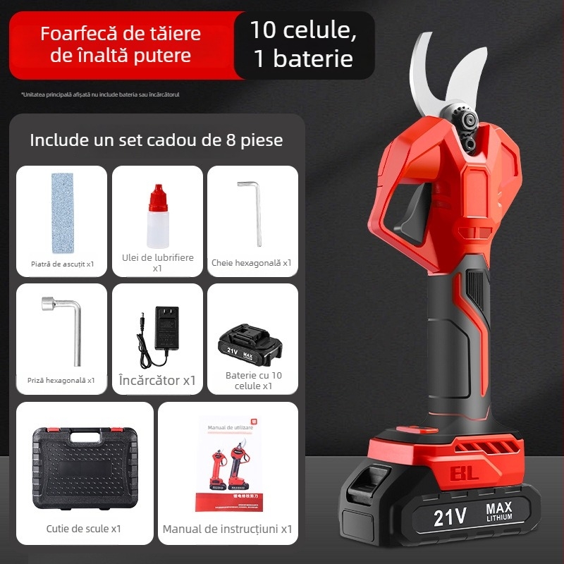 Shelley Foarfeci de grădină cu încărcare wireless, baterie Li-ion pentru tăierea ramurilor, foarfece electrice manuale pentru pomi
