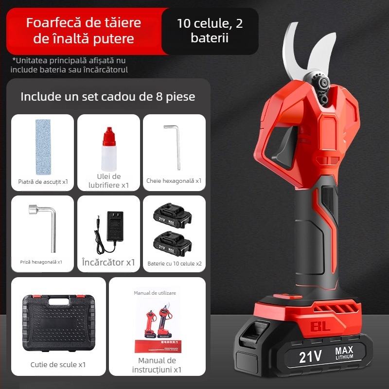 Shelley Foarfeci de grădină cu încărcare wireless, baterie Li-ion pentru tăierea ramurilor, foarfece electrice manuale pentru pomi