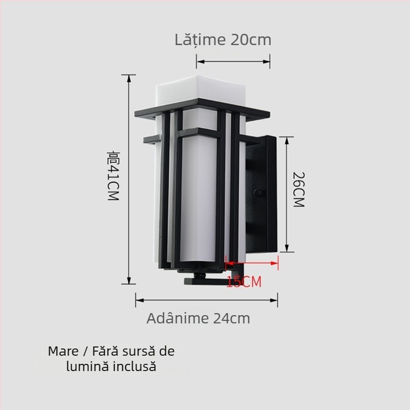 Lampa de perete pentru exterior în stil chinezesc nou; rezistentă la apă și ruginei (TD17003, 24 LED, 220V, 3000K, IP44)