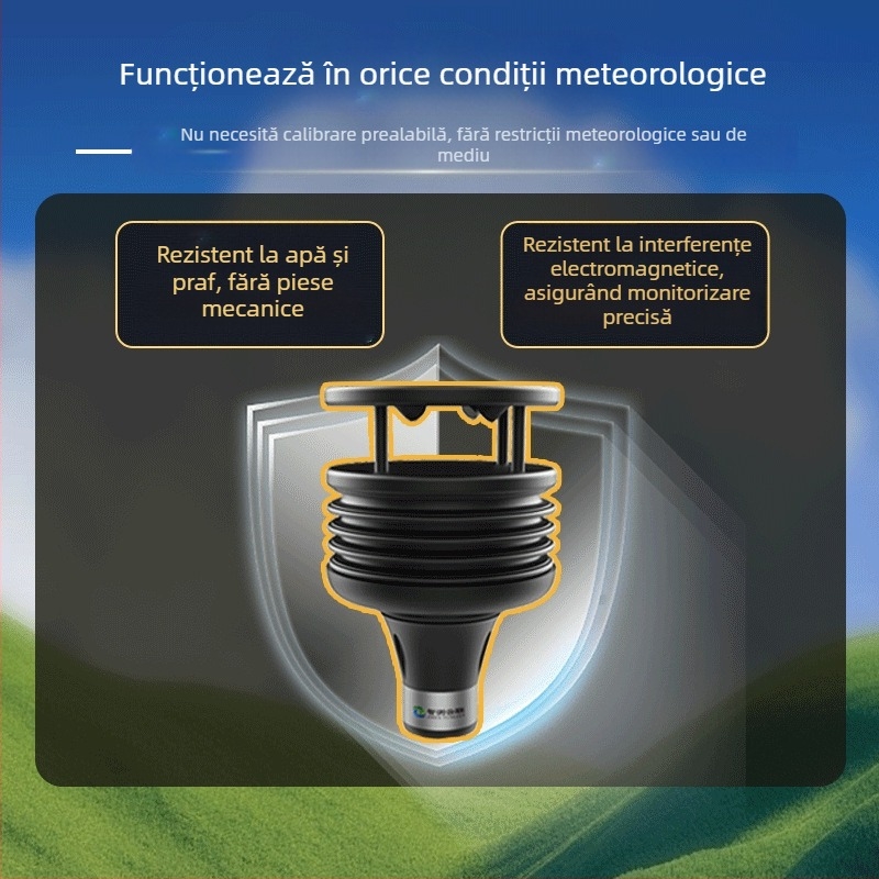 Stație meteorologică ultrasonică pentru drone — viteza și direcția vântului, temperatură, umiditate și ploi; 9–30V, 1 kg, model ZC-