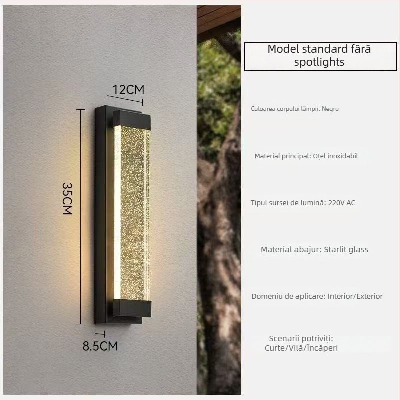 Lampă de perete impermeabilă pentru exterior, pentru vile și curte, iluminat cristal în stil european, IP65, 111–240V, 20 LED, 3000K, Carcasă din oțel inoxidabil