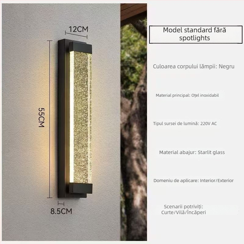 Lampă de perete impermeabilă pentru exterior, pentru vile și curte, iluminat cristal în stil european, IP65, 111–240V, 20 LED, 3000K, Carcasă din oțel inoxidabil