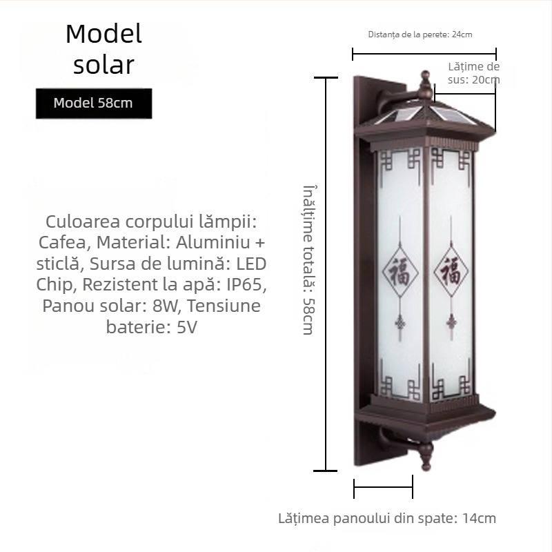 Lampa de perete solară LED pentru exterior, carcasă din aluminiu, IP65, 12W, reglabilă