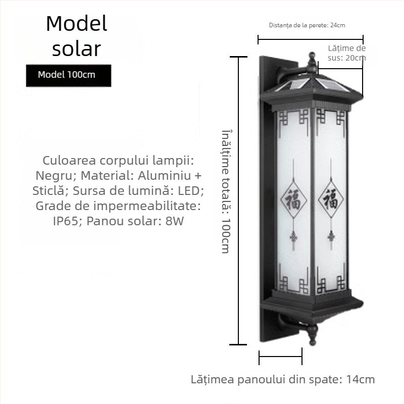 Lampa de perete solară LED pentru exterior, carcasă din aluminiu, IP65, 12W, reglabilă